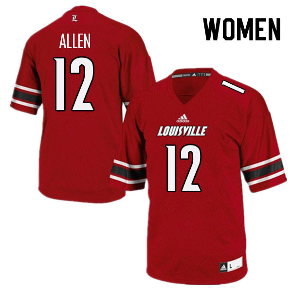 Women #12 Brady Allen Louisville Cardinals College Football Jerseys Stitched Sale-Red - Click Image to Close